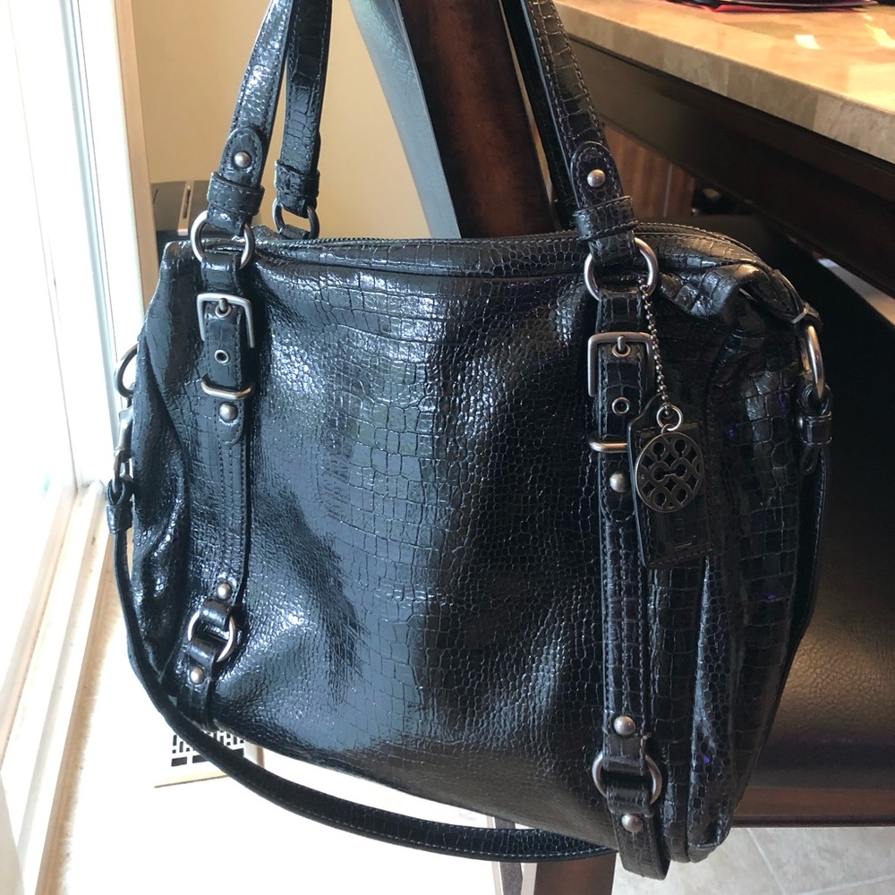 Coach Alexandra - Black Embossed Croc Handbag